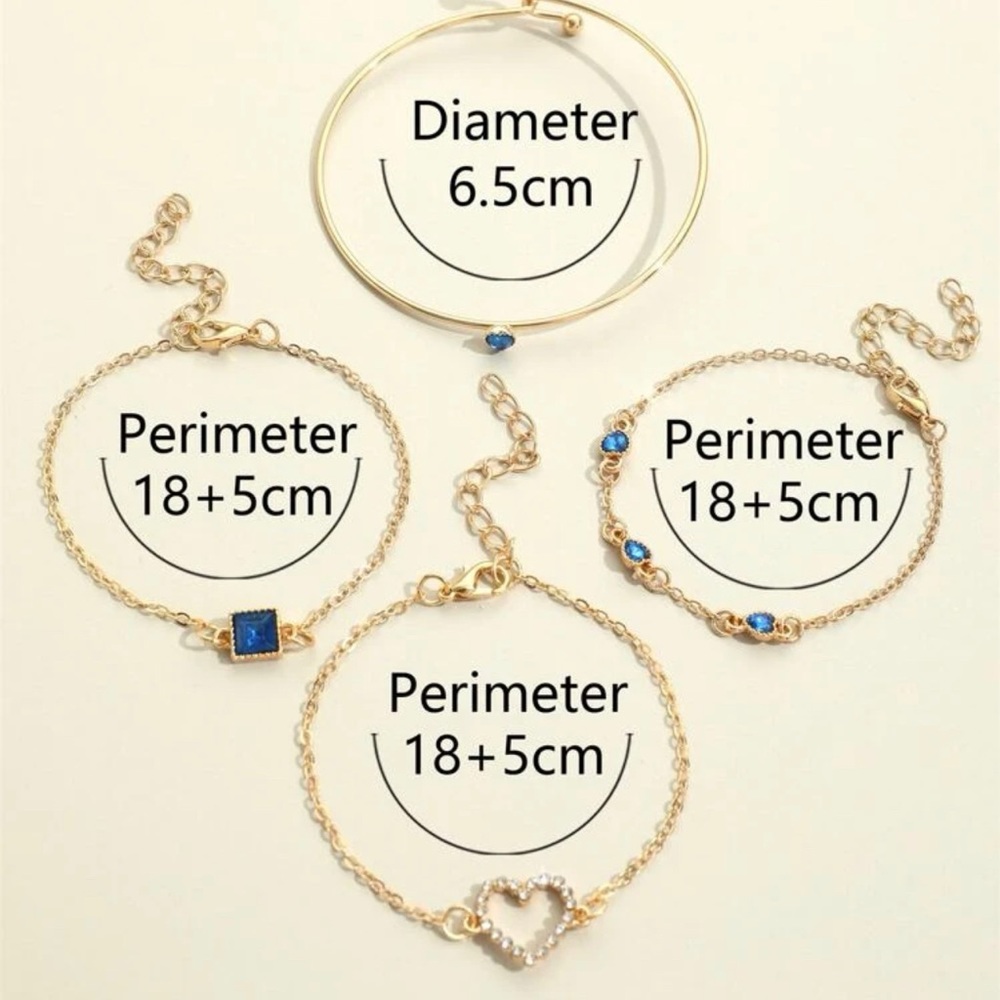 4pcs/set Rhinestone Heart Decor Bracelet For Women Jewelry Gift Wedding … - Picture 5 of 5